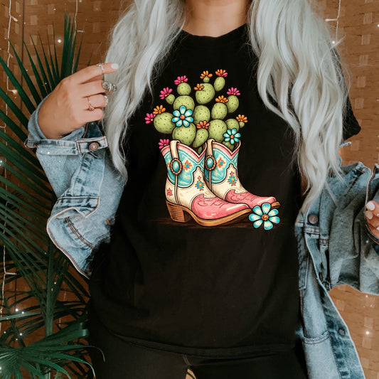 Cowboy Boots & Cactus Graphic Tee