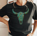 Turquoise Bull Skull Graphic Tee