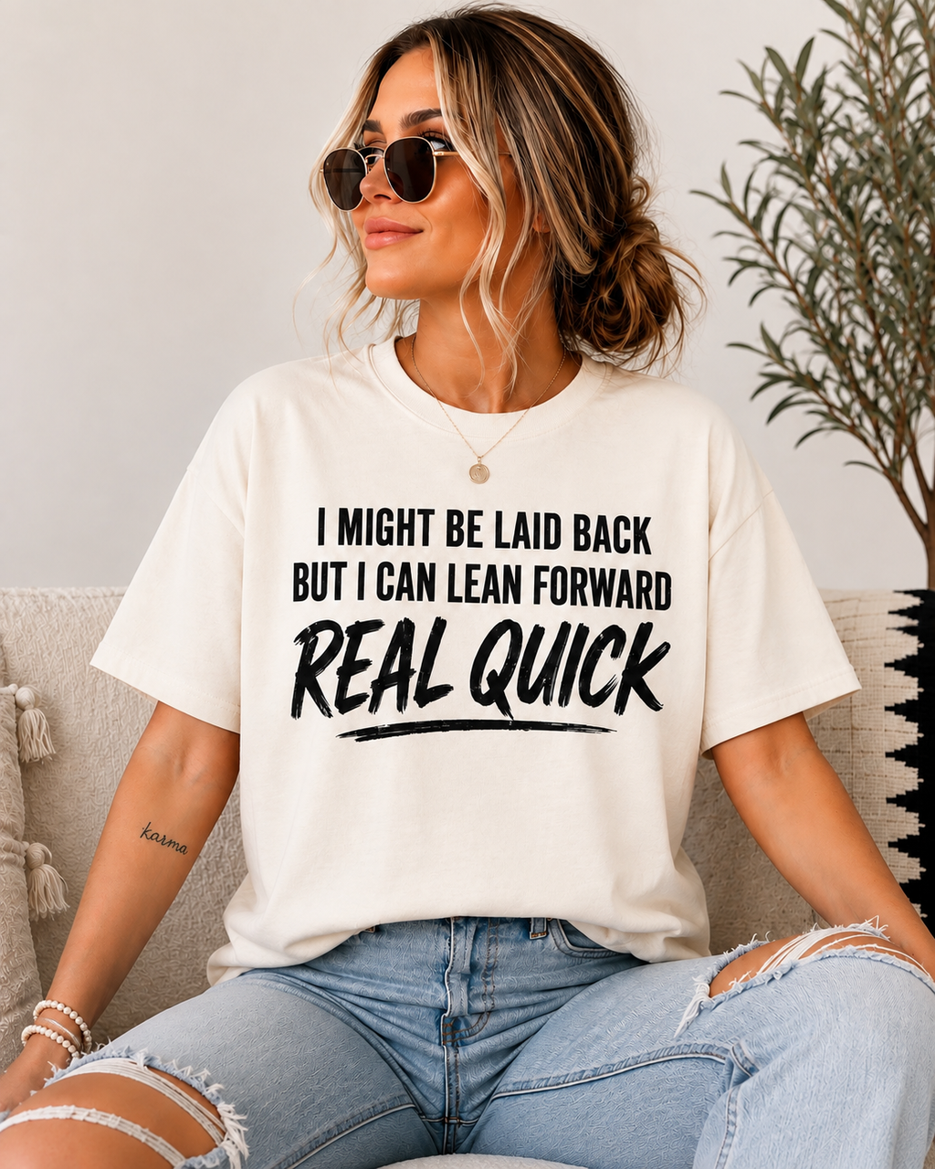 I Might Be Laid Back But I Can Lean Forward Real Quick Funny Graphic Tee